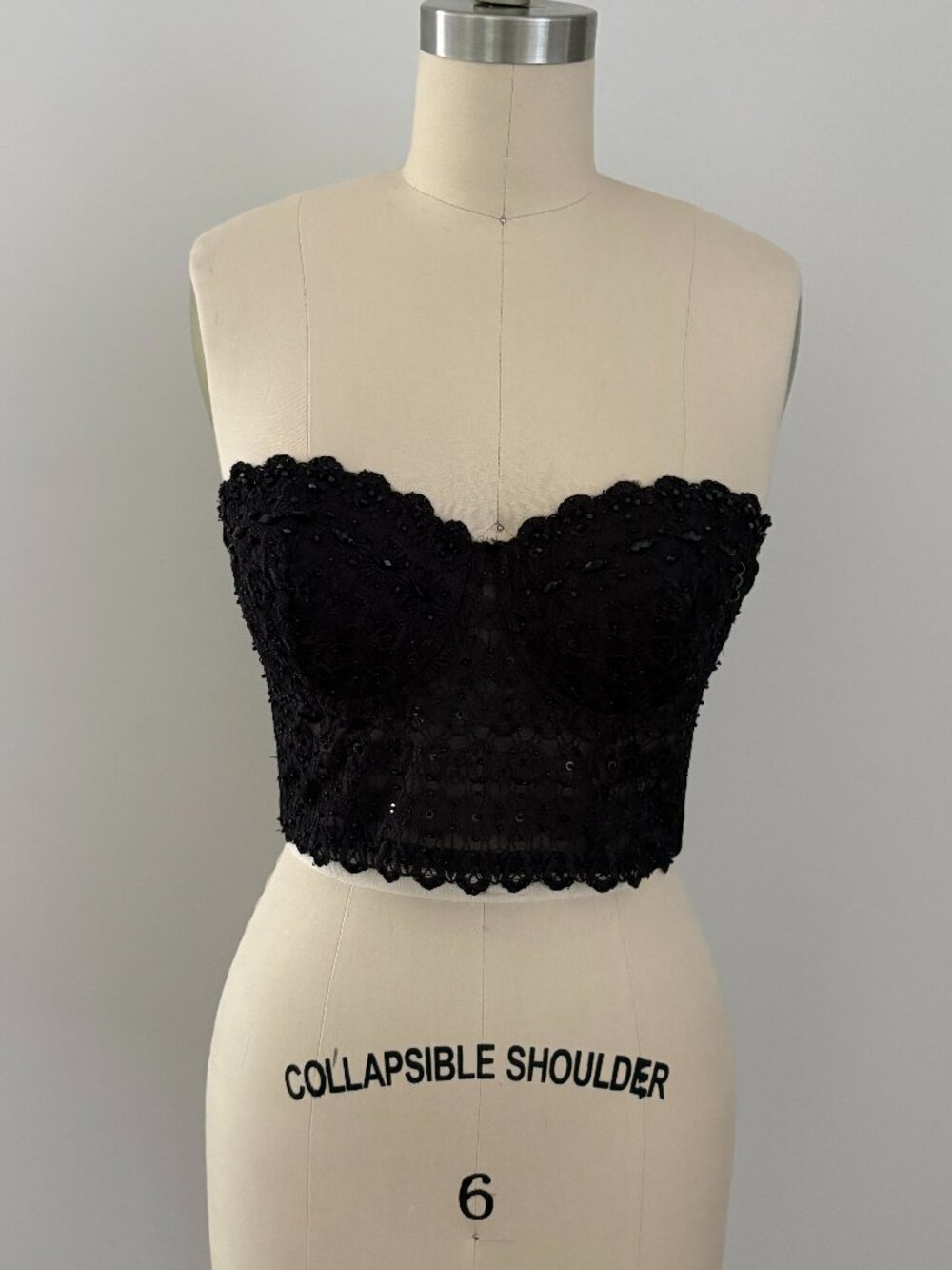 Windsor Black Lace Sequined Corset Bustier Crop Top Whimsigoth Clubwear S